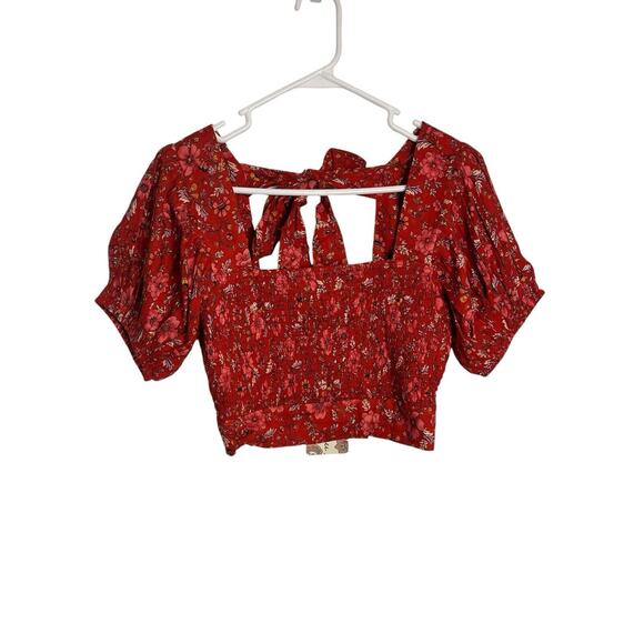 BOG Band Of The Free Small Elodie Crimson Pink Floral Ruched Puff Sleeve Top NWT - Picture 3 of 8